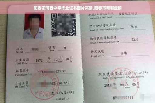 阳春市河西中学毕业证书图片高清,阳春市有哪些镇
