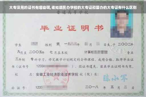 大专没用的证书有哪些呢,谁知道民办学校的大专证和国办的大专证有什么区别