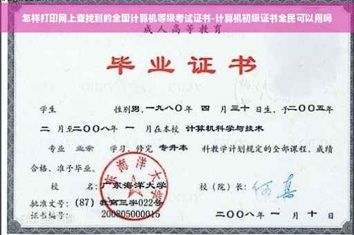 怎样打印网上查找到的全国计算机等级考试证书-计算机初级证书全民可以用吗