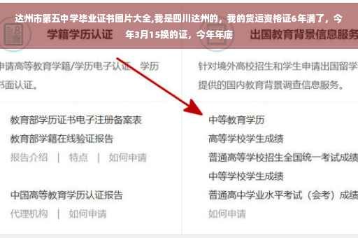 达州市第五中学毕业证书图片大全,我是四川达州的，我的货运资格证6年满了，今年3月15换的证，今年年底