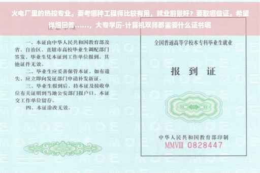 火电厂里的热控专业。要考哪种工程师比较有用，就业前景好？要取哪些证。希望详细回答……，大专学历-计算机双师都需要什么证书呢