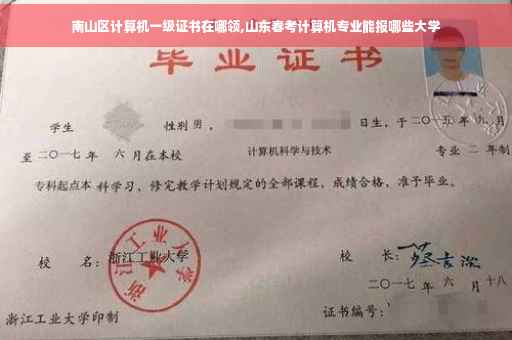 南山区计算机一级证书在哪领,山东春考计算机专业能报哪些大学