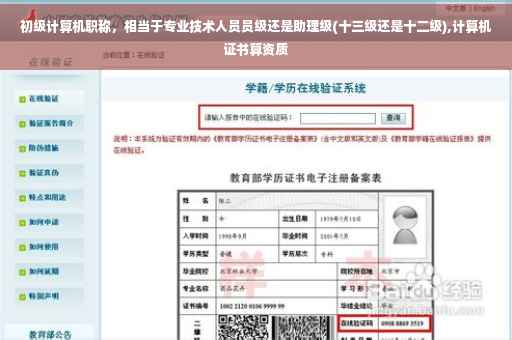 初级计算机职称，相当于专业技术人员员级还是助理级(十三级还是十二级),计算机证书算资质