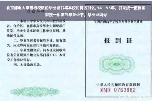 北京邮电大学宏福校区的毕业证书与本校的有区别么,94—95年，开始统一使用国家统一印发的毕业证书，毕业证编号
