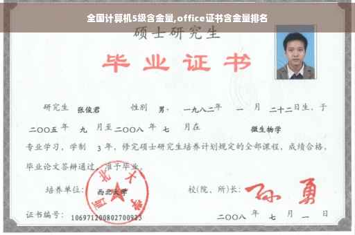 全国计算机5级含金量,office证书含金量排名
