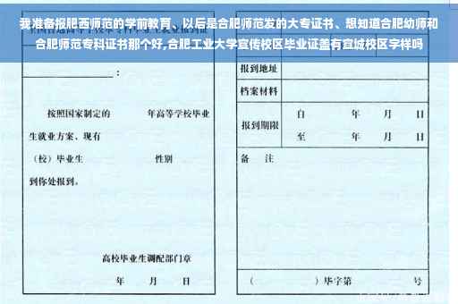 我准备报肥西师范的学前教育、以后是合肥师范发的大专证书、想知道合肥幼师和合肥师范专科证书那个好,合肥工业大学宣传校区毕业证盖有宣城校区字样吗