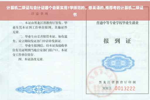 计算机二级证与会计证哪个会更实用?学师范的。修英语的,推荐考的计算机二级证书