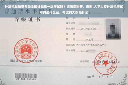 计算机基础统考是全国计算机一级考试吗？请简洁回答，谢谢,大学大专计算机考试考的是什么证，考试的大纲是什么