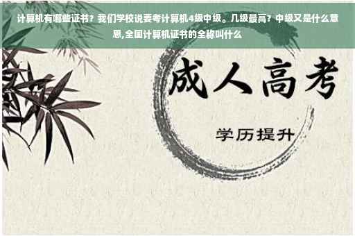 计算机有哪些证书？我们学校说要考计算机4级中级。几级最高？中级又是什么意思,全国计算机证书的全称叫什么