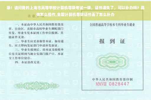 急！请问我的上海市高等学校计算机等级考试一级，证书遗失了，可以补办吗？具体怎么操作,全国计算机等级证书丢了怎么补办