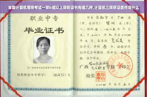 全国计算机等级考试一级b或以上级别证书有哪几种,计算机三级获证条件是什么