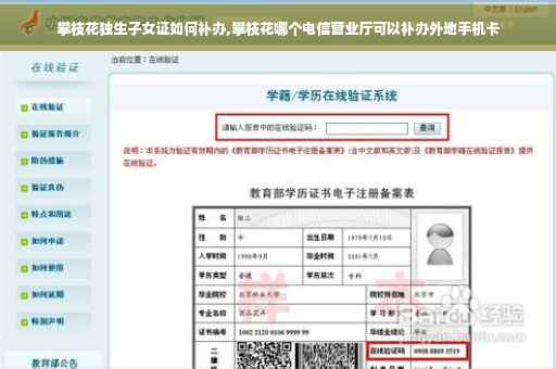 攀枝花独生子女证如何补办,攀枝花哪个电信营业厅可以补办外地手机卡