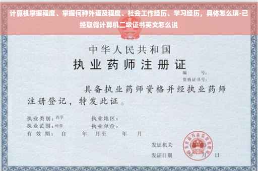 计算机掌握程度、掌握何种外语及程度、社会工作经历、学习经历，具体怎么填-已经取得计算机二级证书英文怎么说