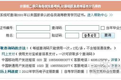 计算机二级只有在校生能考吗,计算机职业资格证书分几级的