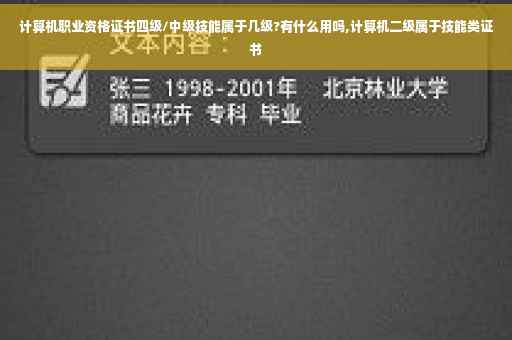 计算机职业资格证书四级/中级技能属于几级?有什么用吗,计算机二级属于技能类证书