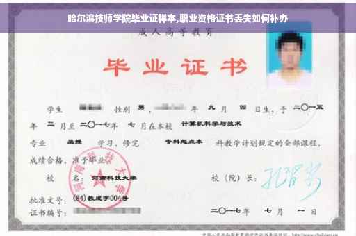哈尔滨技师学院毕业证样本,职业资格证书丢失如何补办