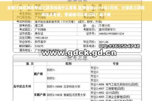 全国计算机等级考试三级及格是什么意思,我想参加2018年3月份，计算机三级网络技术考试，零基础可以考过吗？难不难