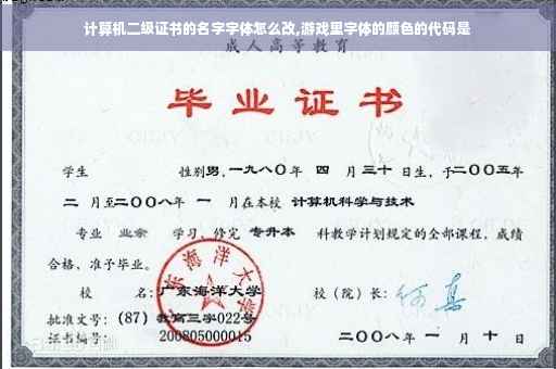 计算机二级证书的名字字体怎么改,游戏里字体的颜色的代码是