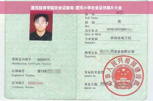 漯河技师学院毕业证查询-漯河小学毕业证书图片大全