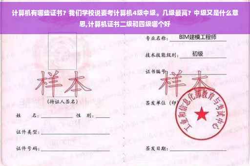 计算机有哪些证书？我们学校说要考计算机4级中级。几级最高？中级又是什么意思,计算机证书二级和四级哪个好