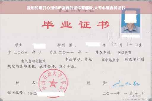 我想知道开心理诊所需要的证件有那些,大专心理委员证书