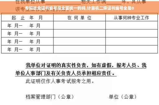 专科毕业证书编号是全国统一的吗,计算机二级证书编号全是0