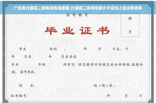 广东省计算机二级有没有选择题,计算机二级考试多少分证书上会注明优秀