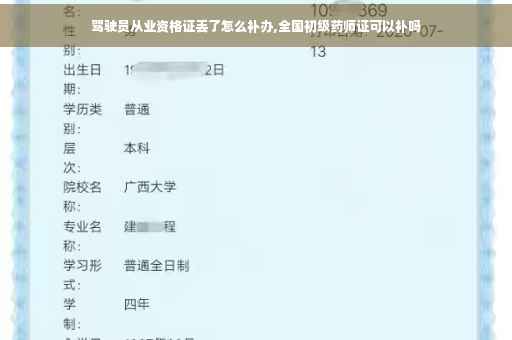 驾驶员从业资格证丢了怎么补办,全国初级药师证可以补吗