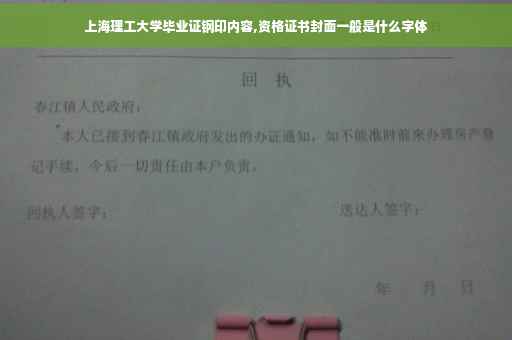 上海理工大学毕业证钢印内容,资格证书封面一般是什么字体