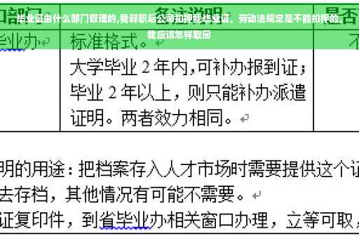 毕业证由什么部门管理的,我辞职后公司扣押我毕业证，劳动法规定是不能扣押的，我应该怎样取回