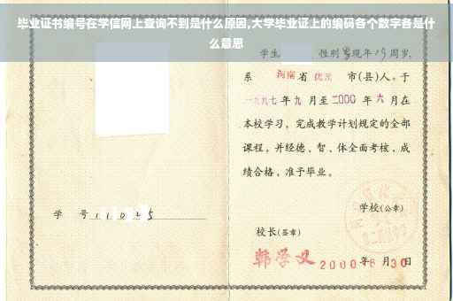 毕业证书编号在学信网上查询不到是什么原因,大学毕业证上的编码各个数字各是什么意思