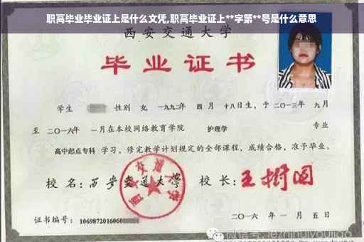 职高毕业毕业证上是什么文凭,职高毕业证上**字第**号是什么意思