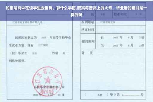 如果是高中在读学生去当兵,算什么学历,职高与普高上的大专,毕业后的证书是一样的吗 如果是高中在读学生去当兵,算什么学历,职高与普高上的大专,毕业后的证书是一样的吗