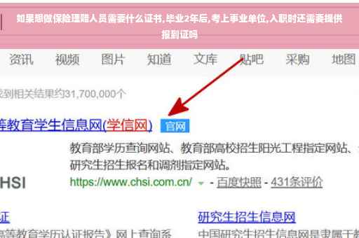 如果想做保险理赔人员需要什么证书,毕业2年后,考上事业单位,入职时还需要提供报到证吗