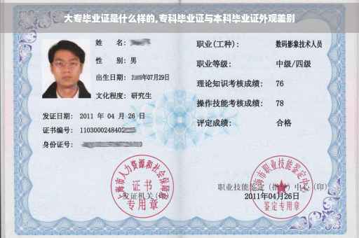 大专毕业证是什么样的,专科毕业证与本科毕业证外观差别