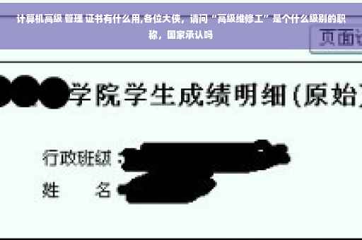 计算机高级 管理 证书有什么用,各位大侠，请问“高级维修工”是个什么级别的职称，国家承认吗