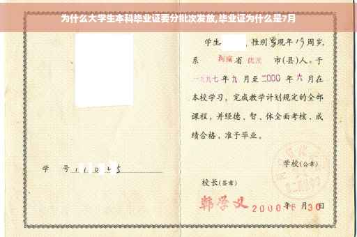 为什么大学生本科毕业证要分批次发放,毕业证为什么是7月
