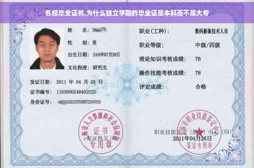 名校毕业证书,为什么独立学院的毕业证是本科而不是大专