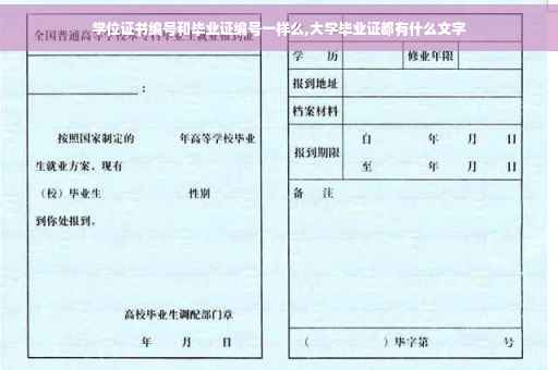 学位证书编号和毕业证编号一样么,大学毕业证都有什么文字