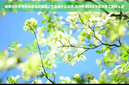我想问中药学本科毕业进医院工作需要什么证书,亳州中药科技学校毕业了发什么证