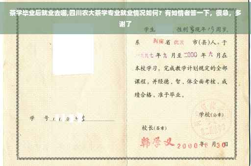 茶学毕业后就业去哪,四川农大茶学专业就业情况如何？有知情者答一下，很急，多谢了