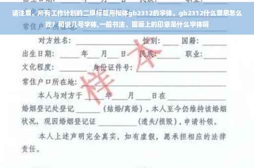 请注意。所有工作计划的二级标题用楷体gb2312的字体。gb2312什么意思怎么找？和说几号字体,一般书法、国画上的印章是什么字体啊