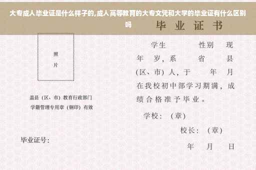 大专成人毕业证是什么样子的,成人高等教育的大专文凭和大学的毕业证有什么区别吗
