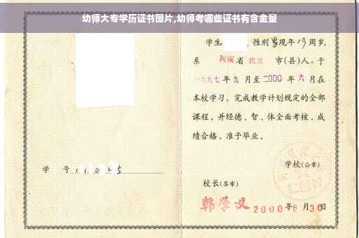幼师大专学历证书图片,幼师考哪些证书有含金量