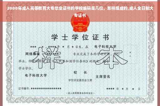 2000年成人高等教育大专毕业证书的学校编码是几位，怎样组成的,成人全日制大专证书