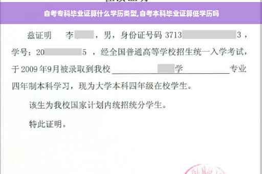 自考专科毕业证算什么学历类型,自考本科毕业证算低学历吗