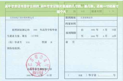 高中毕业证书是什么样的,高中毕业证照片是用的几寸的。要几张。还有一寸和两寸哪个大