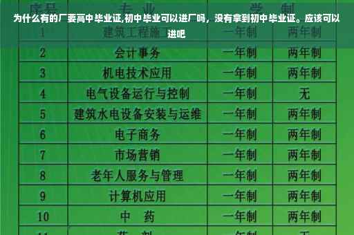 为什么有的厂要高中毕业证,初中毕业可以进厂吗，没有拿到初中毕业证。应该可以进吧