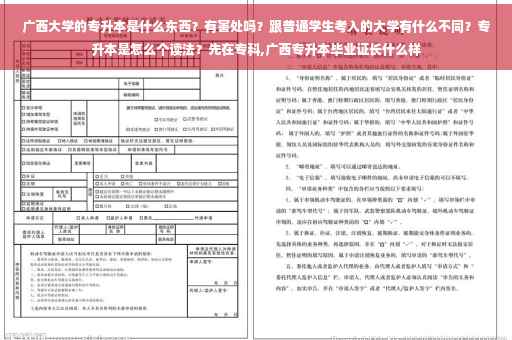 广西大学的专升本是什么东西？有害处吗？跟普通学生考入的大学有什么不同？专升本是怎么个读法？先在专科,广西专升本毕业证长什么样