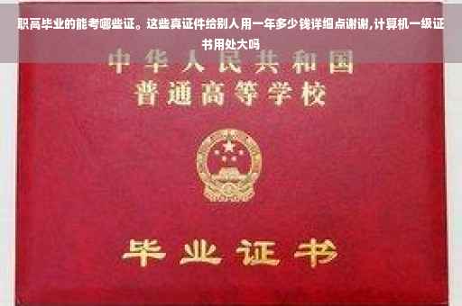 职高毕业的能考哪些证。这些真证件给别人用一年多少钱详细点谢谢,计算机一级证书用处大吗
